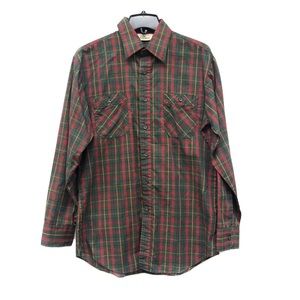 Kingsport VTG 80s Flannel Plaid Long Sleeve Button Down Casual Shirt Top M